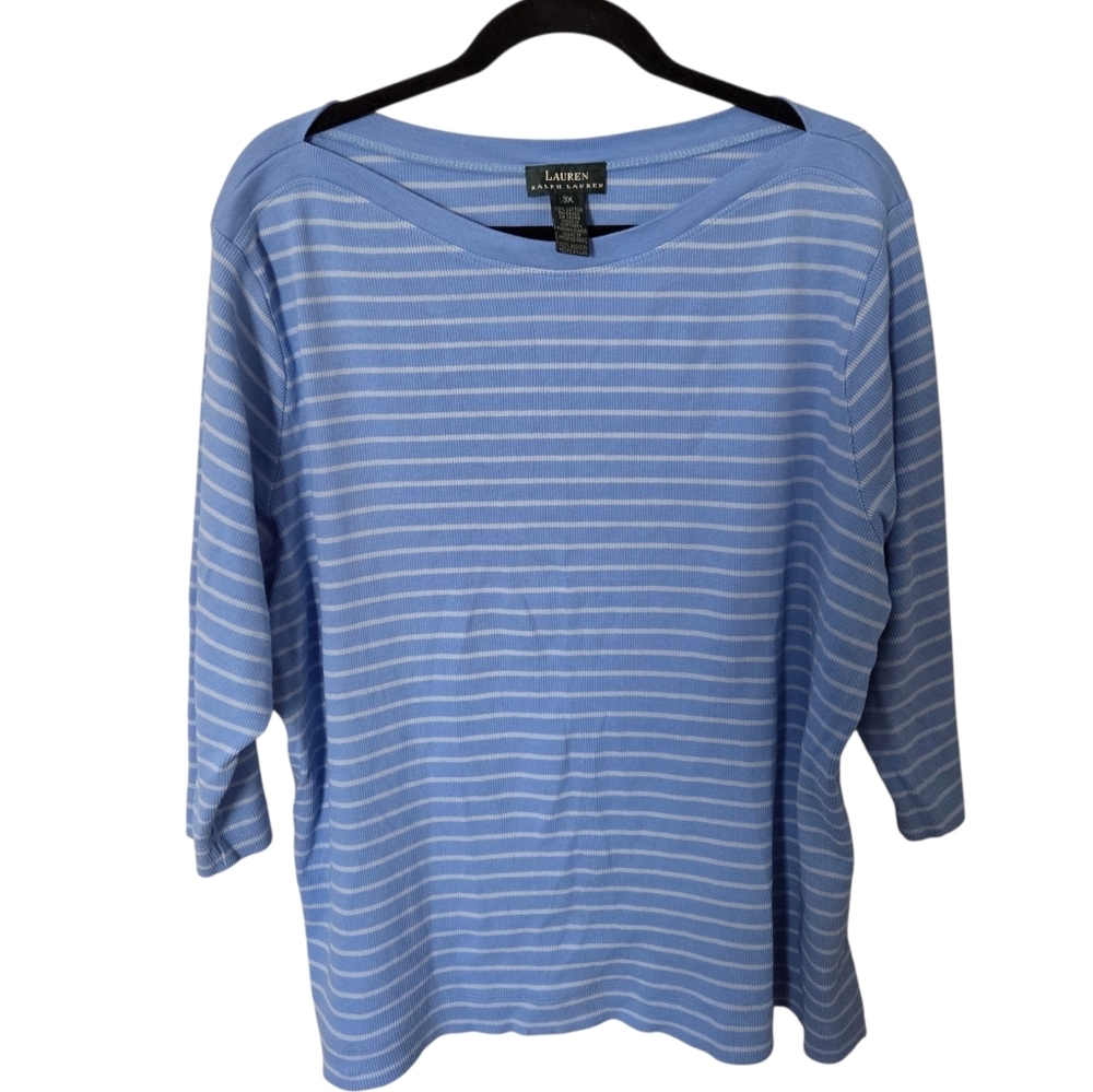 Lauren Ralph Lauren Plus Size Blue Coastal Nautical Casual Cotton Shirt. Sz 3x